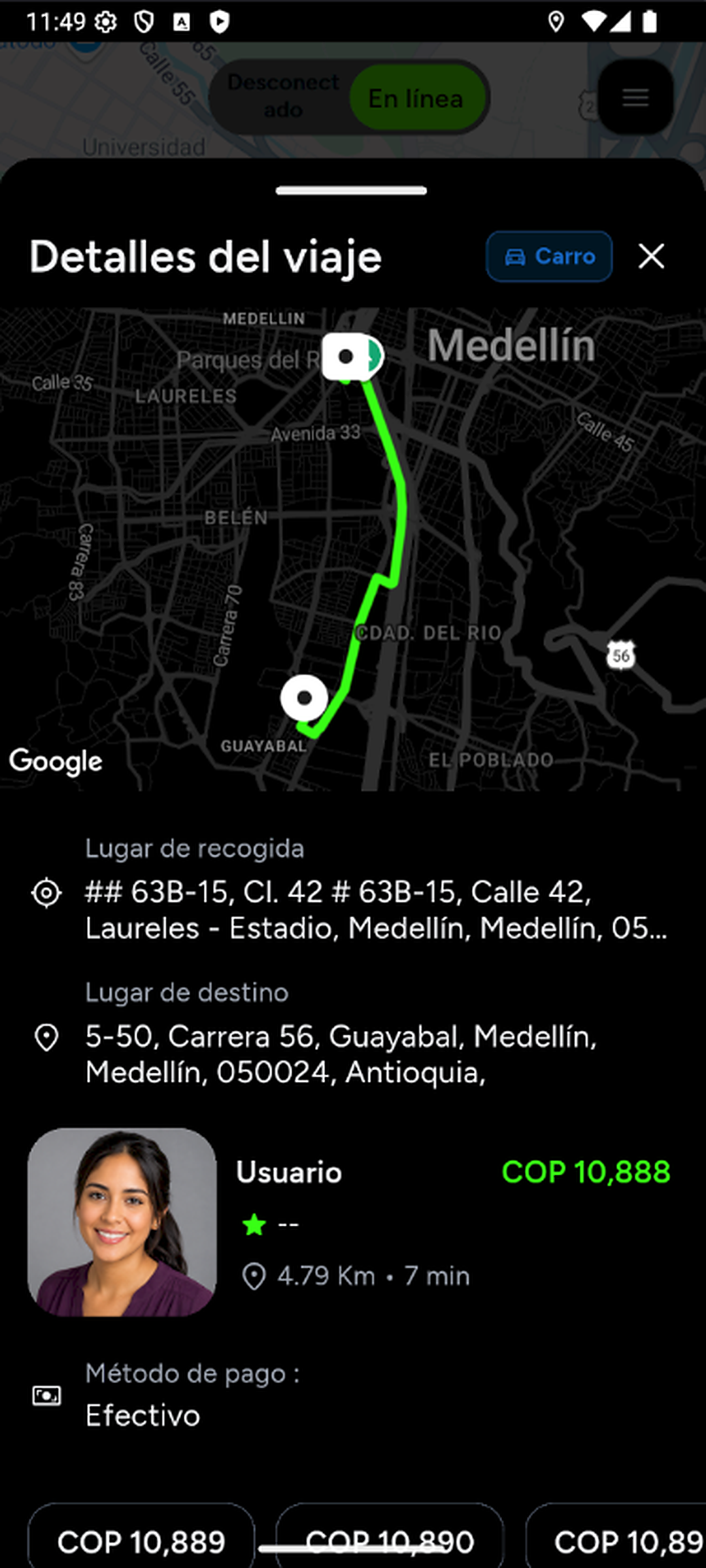 Detalle del viaje